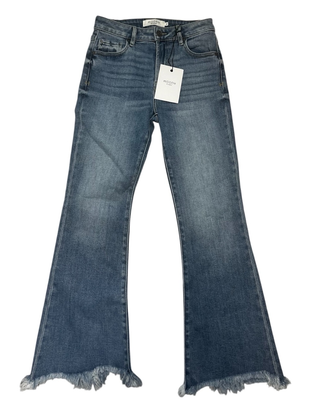 Hidden Jeans Happi Crop  Flare Frayed-Hem Medium Wash Sz 25 NWT